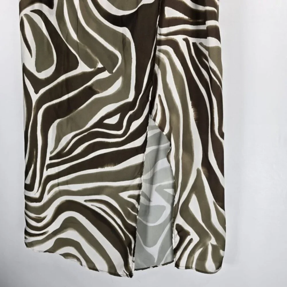 NWT ZARA Satin Animal Print HighWaisted Midi Skirt Front Slit Hem 8330/235 LARGE